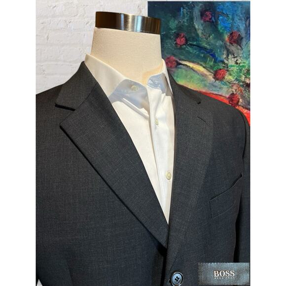 New Hugo Boss 46L 38x37 Dark Charcoal Gray Nailhead Designer Suit Virgin Wool - Picture 4 of 16